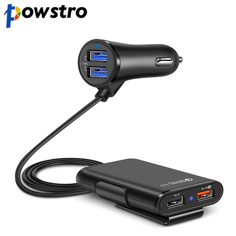 POWSTRO 4 Ports QC3.0+2.4A+3.1AUSB Car Charger Universal USB Fast Adapter with 5.6ft Extension Cord Cable for MPV Car Phone