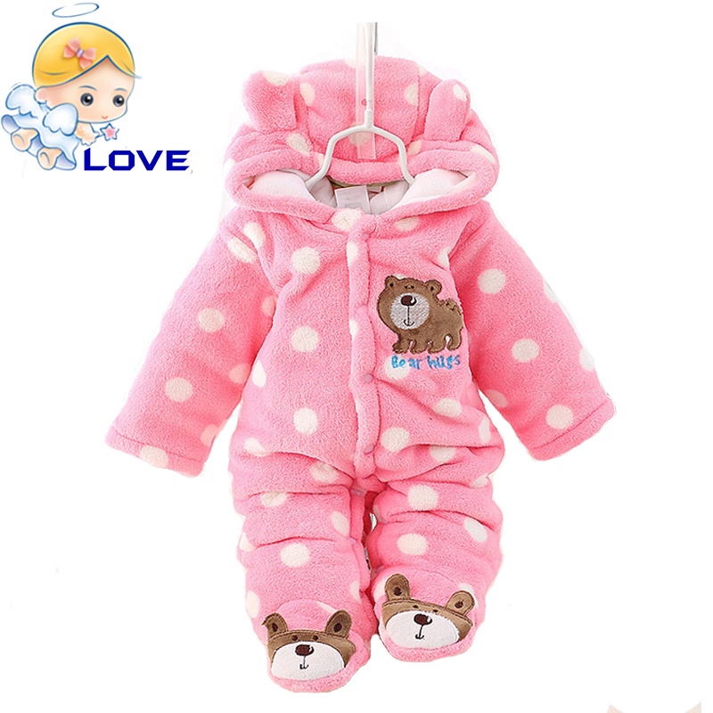 SL72 Newborn Baby Boy Clothing Fleece Winter Girl Romper Cartoon Infant Babies Clothes Meninas Bear Snowsuit Pink Blue Jumpsuits