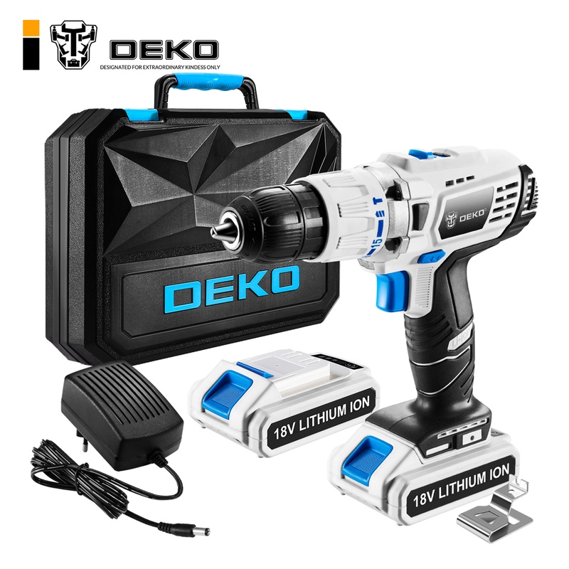 DEKO GCD18DU3 Electric Screwdriver Cordless Drill Impact Drill Power Driver 18-Volt DC Lithium-Ion Battery 13mm 50N.m 2-Speed