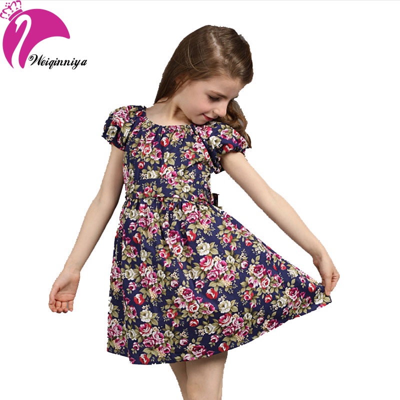New 2016 European Style Baby Girls Dress Summer Cotton Short-Sleeve Flowers Floral Dresses Vestido Infantil Children's Clothing