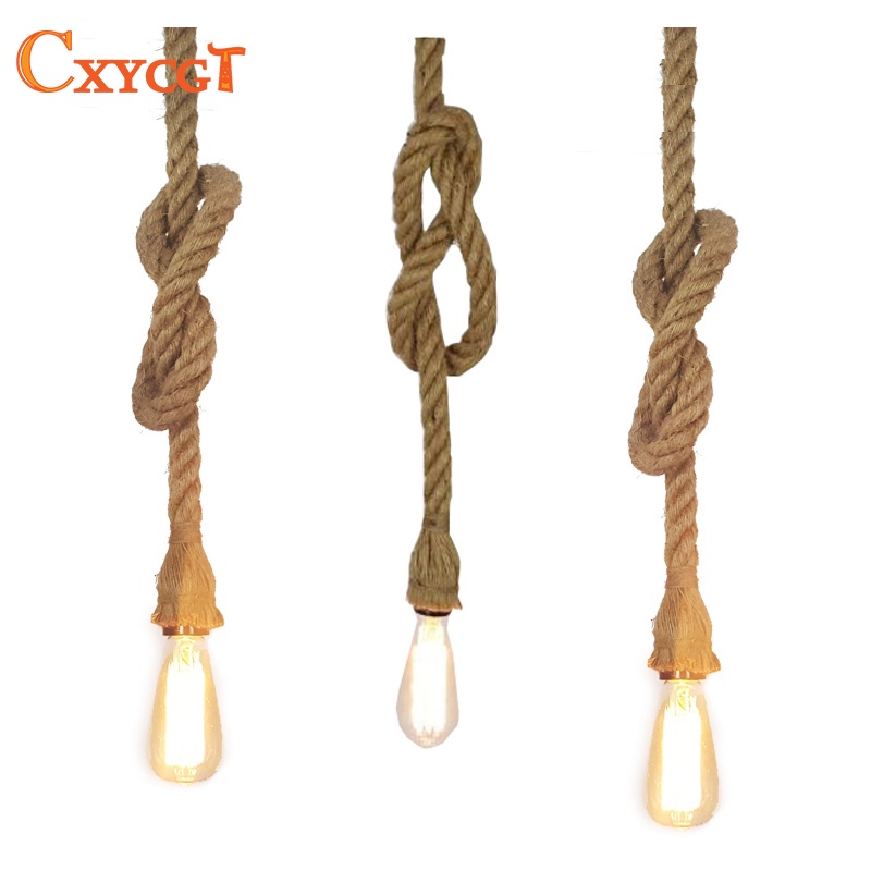 Retro Vintage Rope Pendant Light Lamp Loft Creative Personality Industrial Lamp Edison Bulb American Style For Living Room