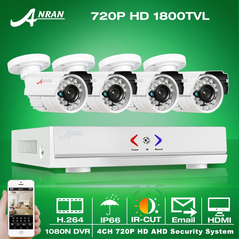 ANRAN HD 4CH CCTV System 720P HDMI DVR 4PCS 1.0MP 1800TVL IR Outdoor Video Surveillance Security Camera System 4CH AHD DVR Kit