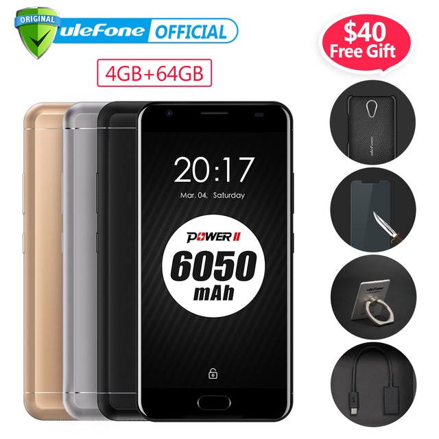 Original Ulefone Power 2 Mobile Phone 5.5 Inch FHD MTK6750T Octa Core Android 7.0 4GB+64GB 16MP 6050mAh Fingerprint ID 4G GPS