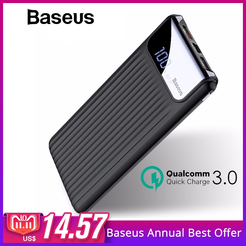 Baseus 10000mAh LCD Quick Charge 3.0 Dual USB Power Bank For iPhone X 8 7 6 Samsung S9 S8 Xiaomi Powerbank Battery Charger QC3.0