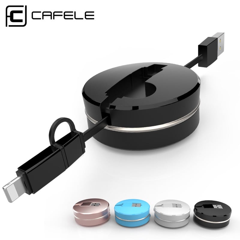 Cafele 2 in 1 Retractable USB Charging Cable Round Box 8 Pin Special for iPhone 5s 6 6s 6Plus Micro USB for Android Smart Phone