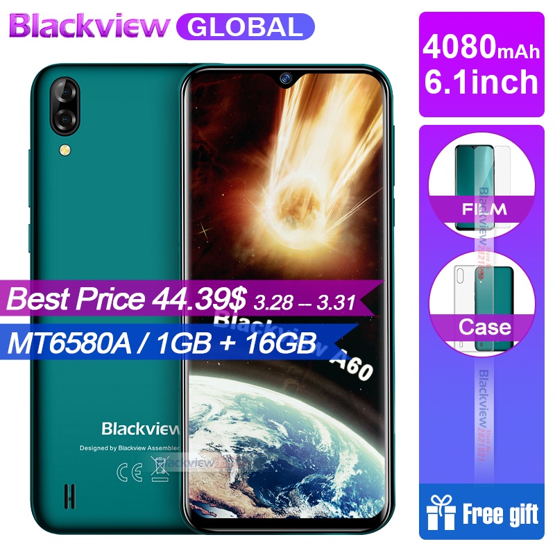 חדש הגעה Blackview A60 Smartphone 4080 mAh סוללה 19:9 6.1 אינץ מצלמה כפולה 1 GB RAM 16 GB ROM נייד טלפון 13MP + 5MP מצלמה