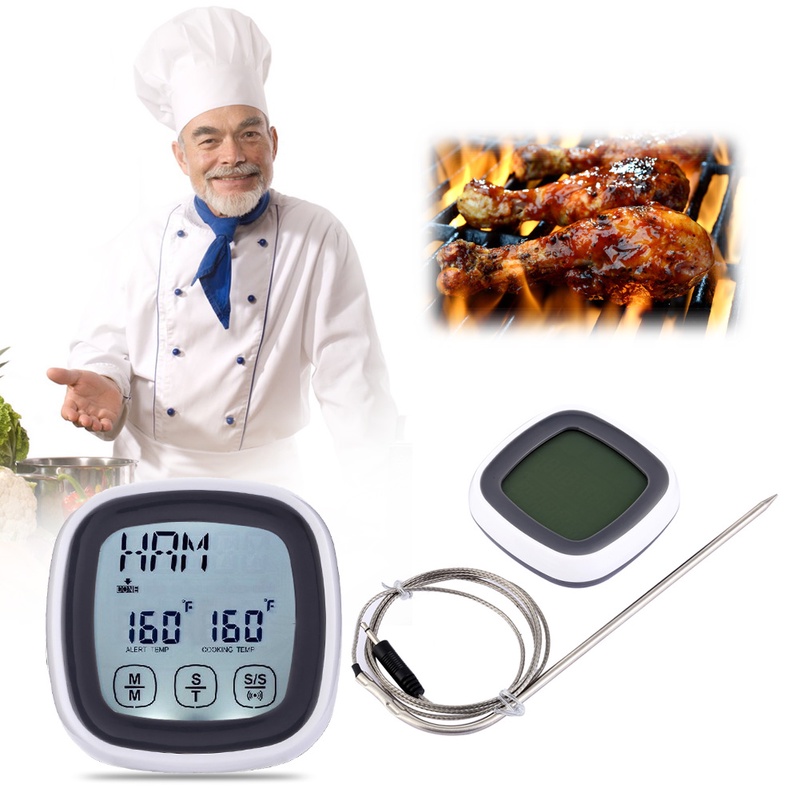 ASLT Touch Screen Food Cooking Thermometer Timer Digital Barbecue Timer Alarm With Probe Meat Thermometer BBQ Temperature Gauge