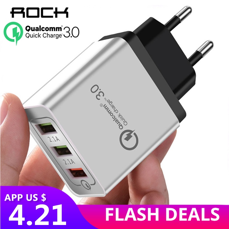 ROCK Quick Charging QC 3.0 Smart Fast 3 USB Wall Charger For Xiaomi Samsung Huawei Quick Charge Charging Adapter Mobile Phone