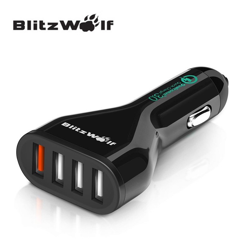 BlitzWolf BW-C10 54W Universal Quick Charge QC3.0 Certified 4 port USB Car Charger Adapter With Cable And Power3S For Phone