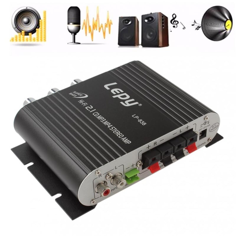 Lepy LP 838 Power Car Amplifier Hi Fi 2.1 MP3 Radio Audio Stereo Bass Speaker Booster Player for Motorbike Home No Power Plug-in Stereo Amplifiers from Automobiles & Motorcycles on Aliexpress.com | Alibaba Group