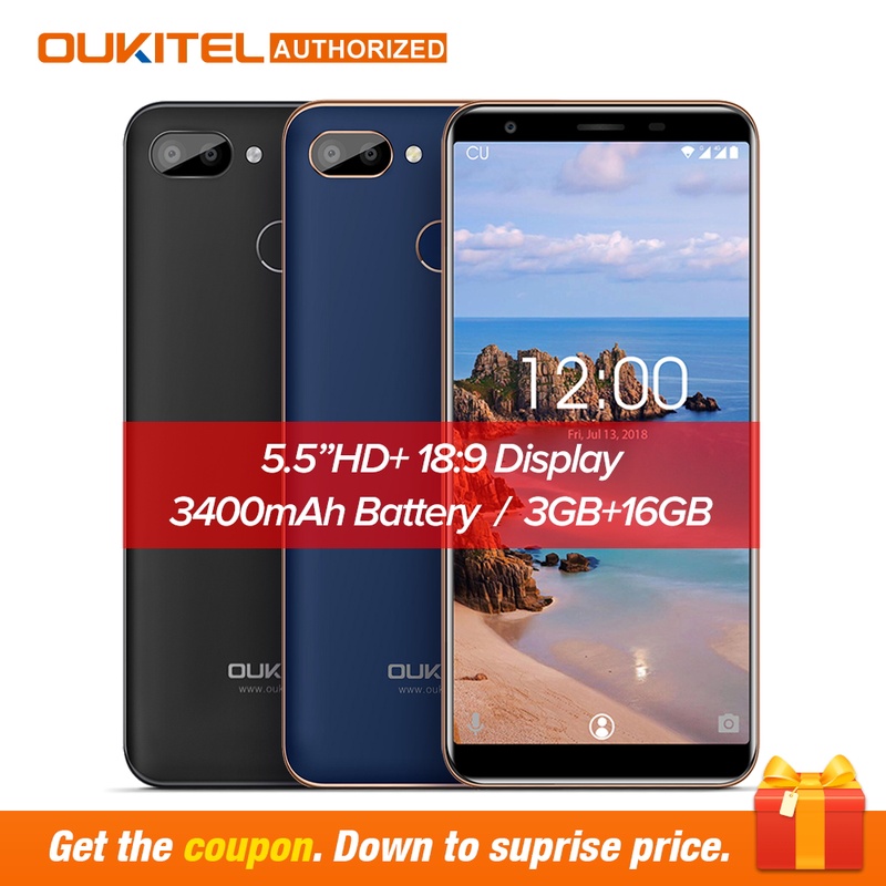 Original OUKITEL C11 Pro 5.5 inch 18:9 Android 8.1 Mobile Phone Quad Core 3GB RAM 16GB ROM 4G Cell phones 3400mAh Smartphone