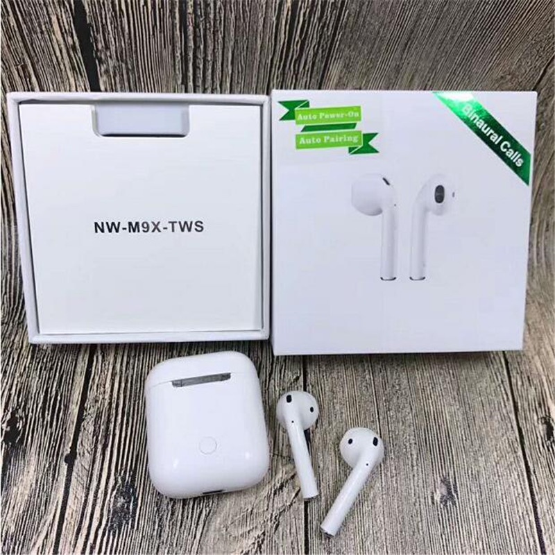 Headset TWS M9X Wireless Bluetooth Headphones Stereo Earphone Touch Key Auto Pairing Double Ear Earbuds With Mic  For Iphone X