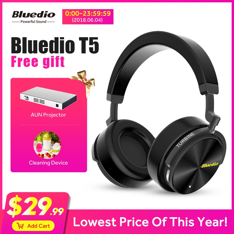 Bluedio T5 Active Noise Cancelling Wireless Bluetooth Headphones Portable Headset with microphone for phones and music