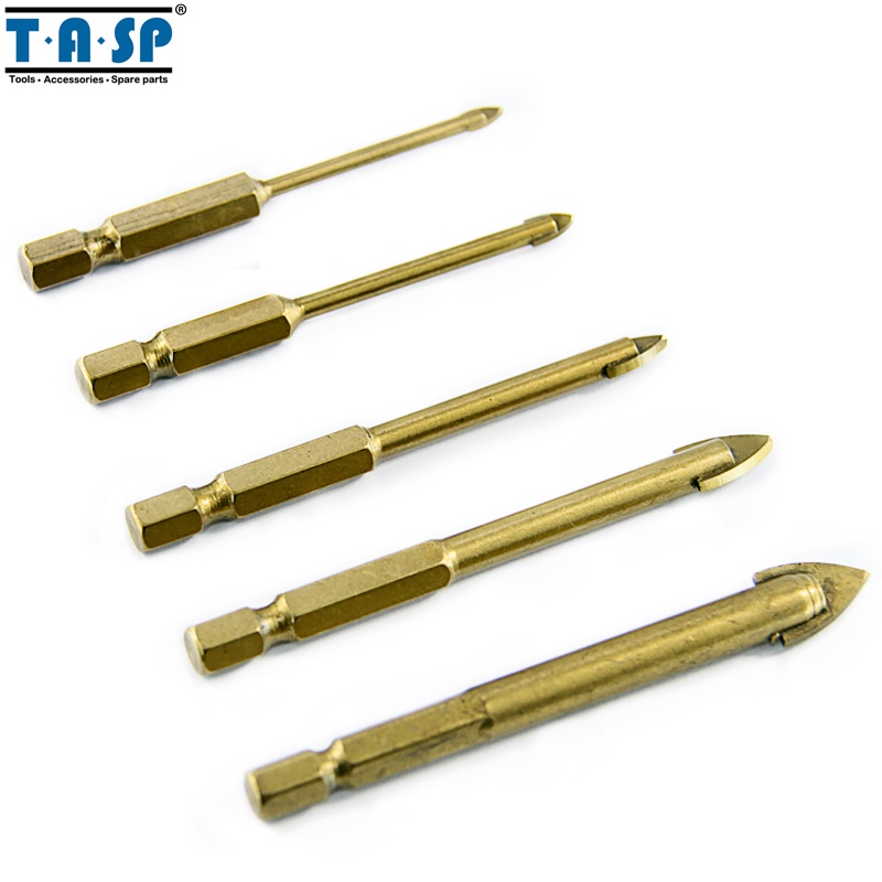 TASP 5 Pieces Tungsten Carbide Glass Drill Bit Set with 1/4