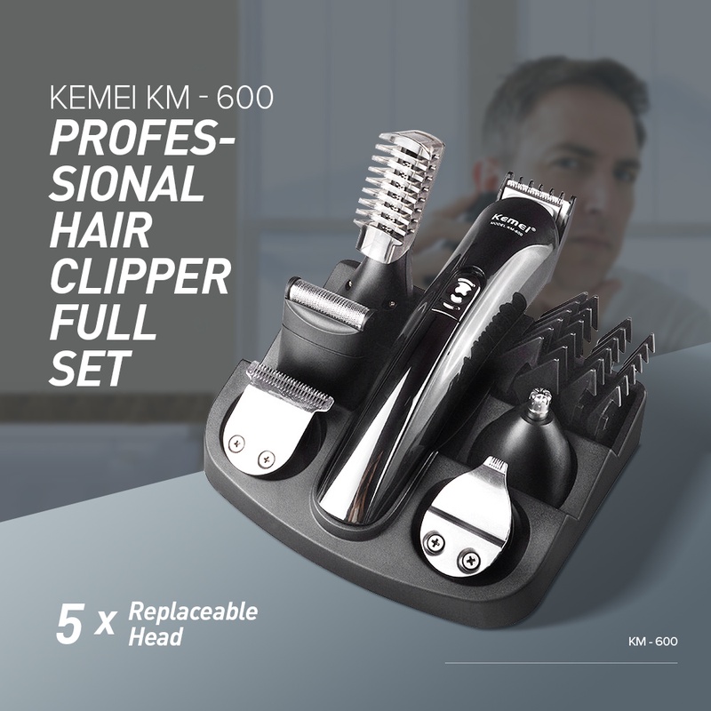 Kemei KM - 600 Professional Hair Trimmer 6 In 1 Hair Clipper Shaver Sets Electric Shaver Beard Trimmer Hair Cutting Machine  XJ