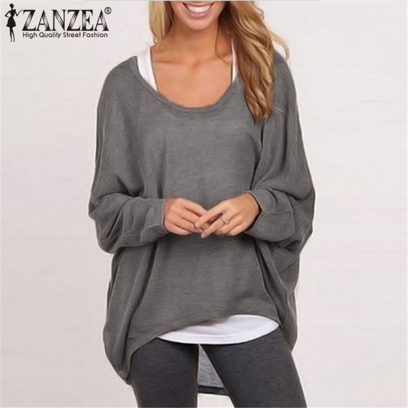 ZANZEA 9 Colors Oversized Blusas Sexy 2017 Women Blouses O neck Batwing Long Sleeve Knitted Casual Loose Solid Shirts Top S-3XL