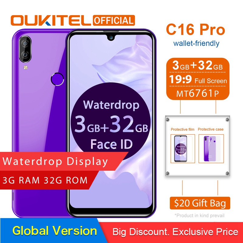 OUKITEL C16 פרו Smartphone 3 GB 32 GB MTK6761P Quad Core 5.71 