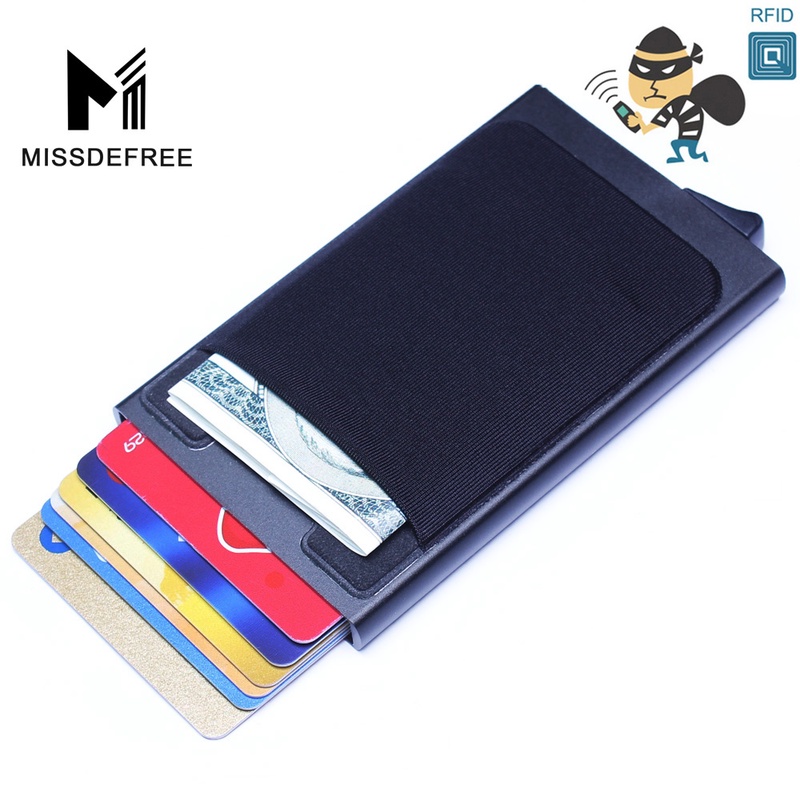 Aluminum Wallet With Back Pocket ID Card Holder Rfid Blocking Mini Slim Metal Wallet Automatic Pop up Credit Card Case Protector