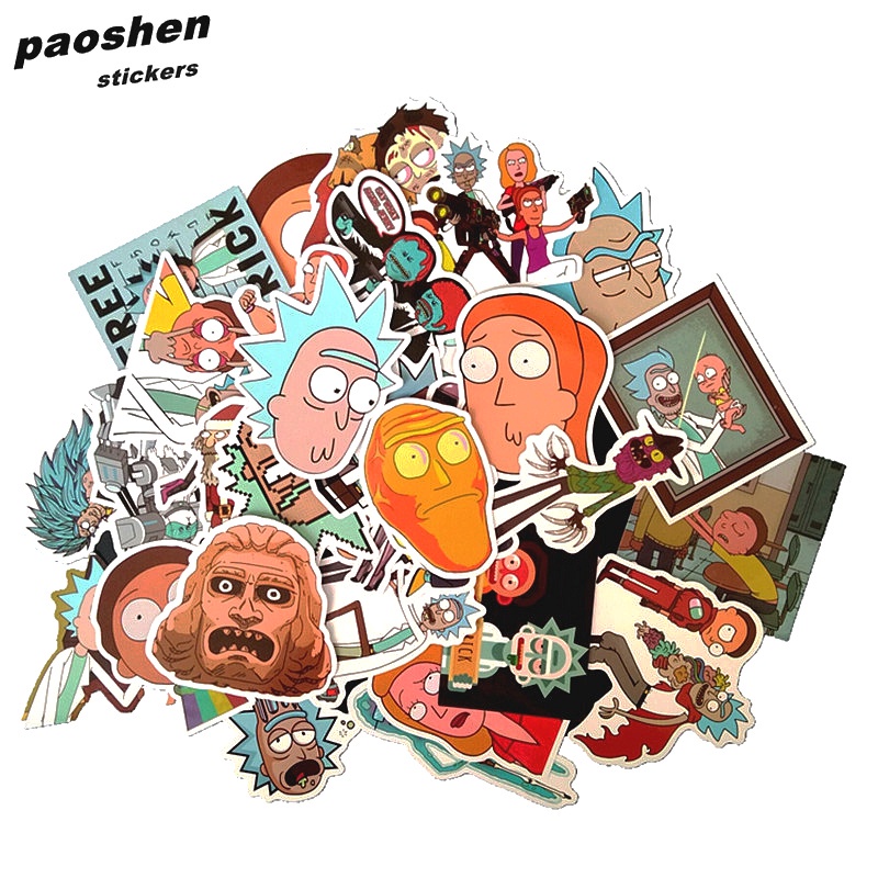 35Pcs/bag American Drama Rick and Morty Funny Sticker Decal For Car Laptop Bicycle Motorcycle Notebook Waterproof Stickers