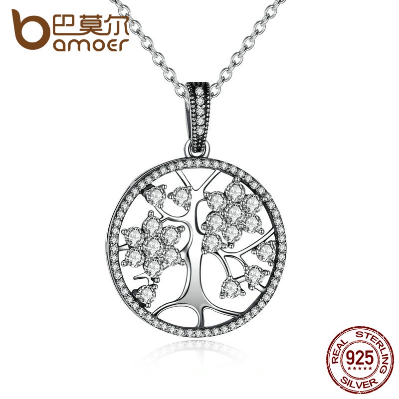 BAMOER Classic 925 Sterling Silver Tree of Life Pendant Necklaces for Women Women Fine Jewelry collares PSN013