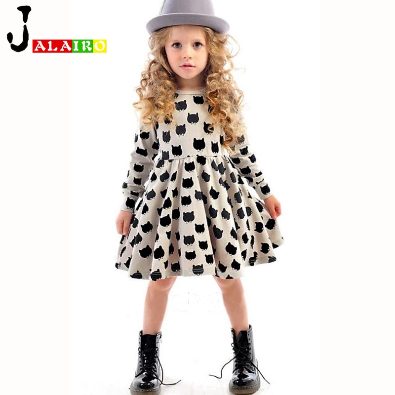 Baby Girl Dress Children Black Cat Long Sleeve Clothes Kids Casual Cotton Dot Clothing Spring Autumn Princess Girls Dresses