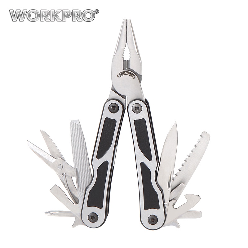 WORKPRO 15 in 1 Multi tools Wire Stripper Pliers Crimping tool Cable Cutter multitool with Knife Screwdriver Scissors