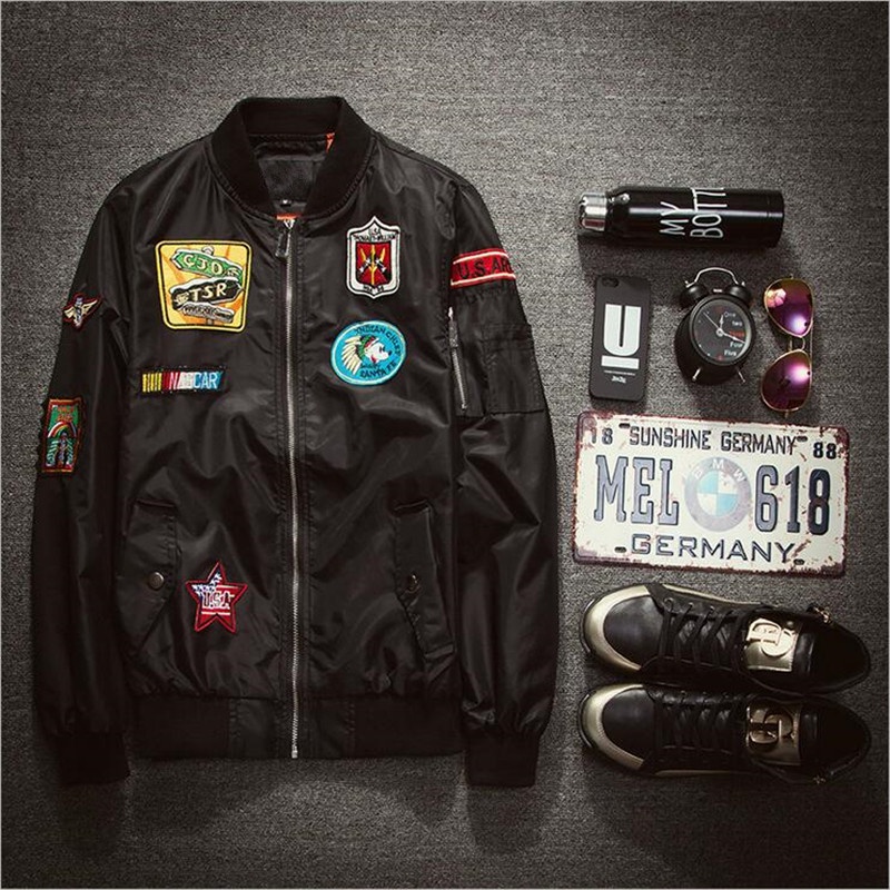 Fashion Mens Bomber Jacket Air Force Pilot Jacket Mens White Embroidery Jacket Z1340