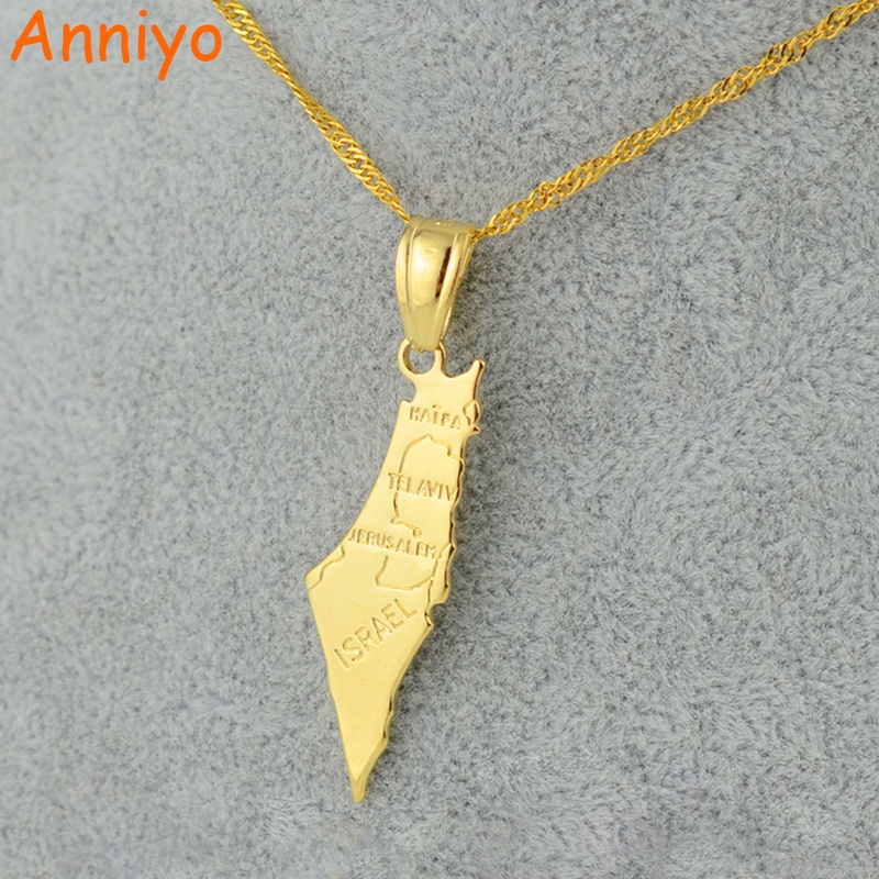 Anniyo 3 Style / Israel Map & West Bank Pendant Necklaces Chain Gold Color Jewelry For Women Men,Map of Israel #003810