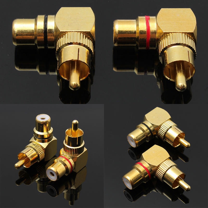 2pcs Gold Plated Right Angle rca adaptor 90 Degree RCA Male to Female Plug Connector Adapter