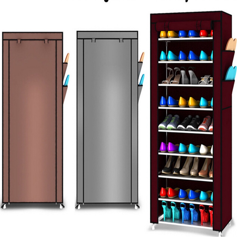 9 Tier Shoe Shelves Canvas Fabric Shoe Rack Storage Cabinet Rail Shoes Organizer Zipper Standing Sapateira Organizador Furniture