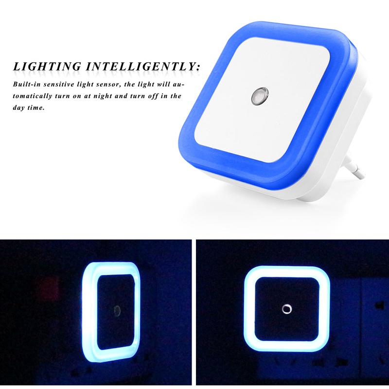 Mini Auto Night Lamp LED Light Built-in Light Sensor Control White Bedside Light Wall Lamp US/EU