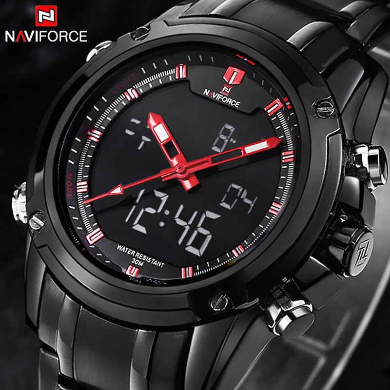 Watches men NAVIFORCE brand Sport Full Steel Digital LED watch reloj hombre Army Military wristwatch relogio masculino 9050