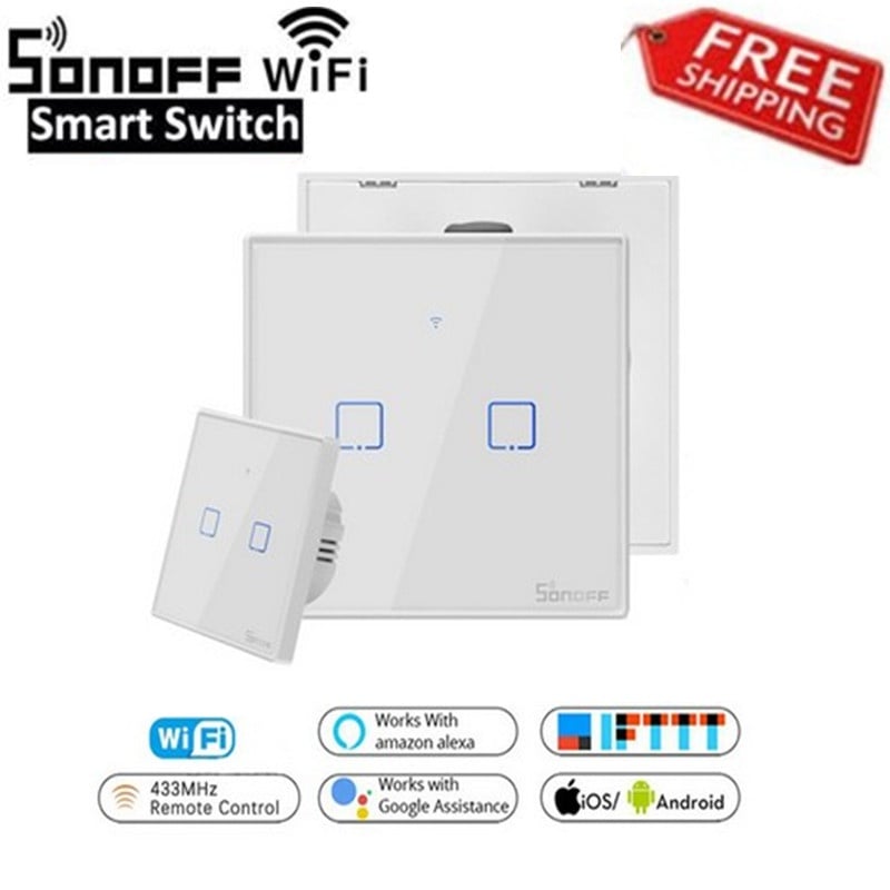 Sonoff T1 האיחוד האירופי חכם Wifi קיר אור מתג 1 2 3 כנופיית מגע/WiFi/433 RF/אפליקציה מרחוק חכם בית קיר מגע מתג עובד עם Alexa|מודולים אוטומטיים לבית| - AliExpress