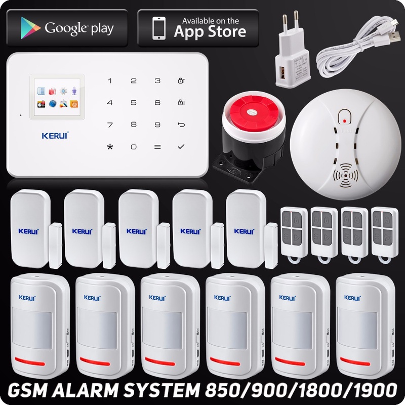 English Russian Kerui Wireless GSM Home Security Alarm System ISO Android APP Security Alarm System Wireless Smoke Detector