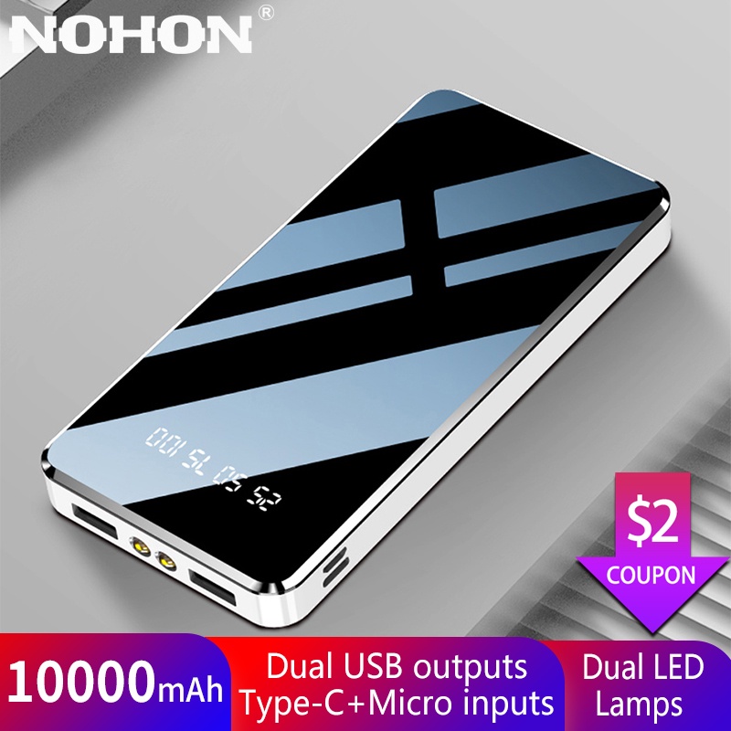 NOHON 10000mAh Power Bank Portable Charger External Battery For iPhone X Samsung Huawei USB C Powerbank 10000 mAh Mini Poverbank|Power Bank| - AliExpress
