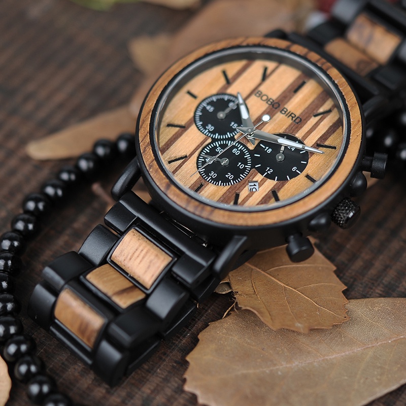 BOBO BIRD Wooden Men Watches Relogio Masculino Top Brand Luxury Stylish Chronograph Military Watch A Great Gift for Male OEM