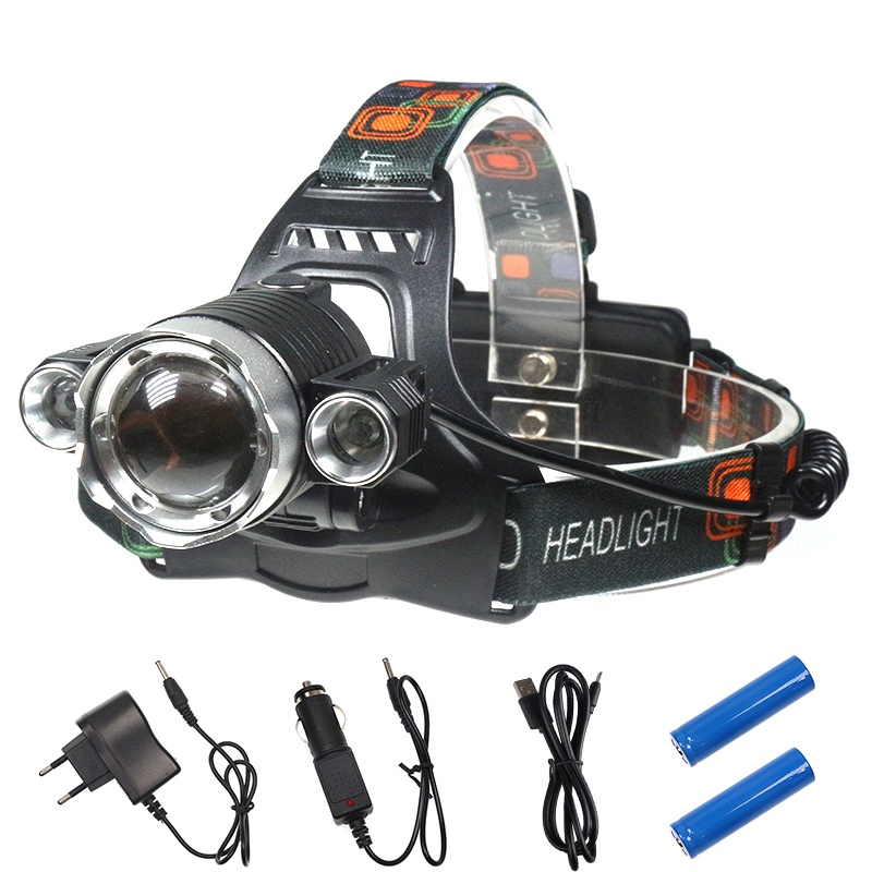 High Power 9000 Lumens LED Headlamp 2x18650 Battery Rechargeable Headlight 3 LED Bulbs 4 Modes Zoomable Head Lanterna Light Lamp