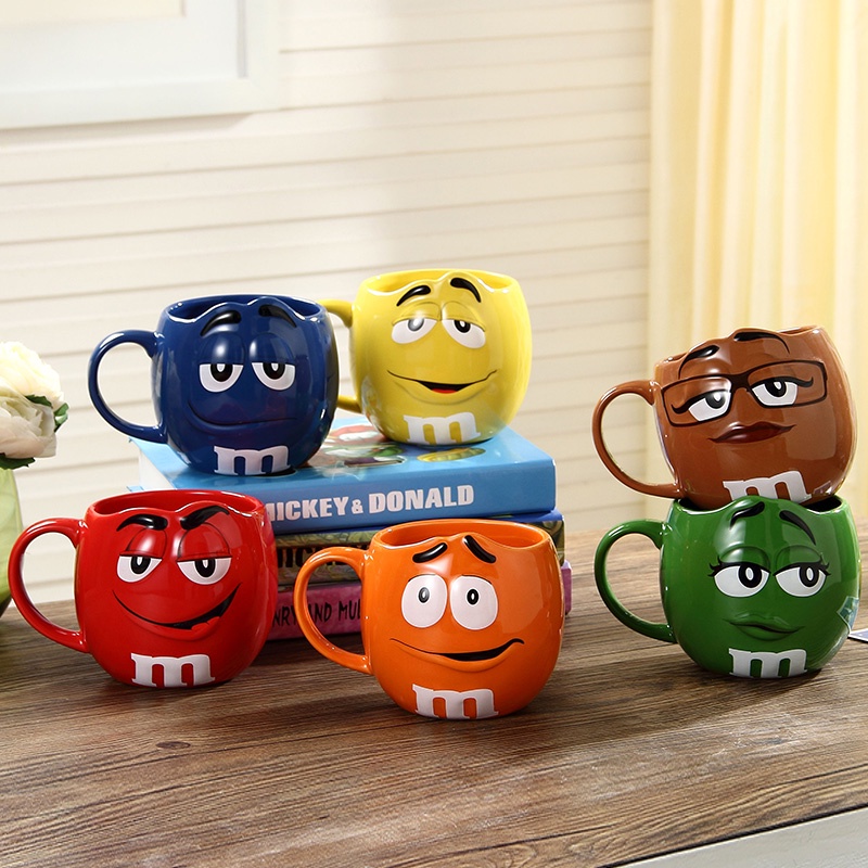 Cute M&M's MM Beans Cafe Oatmeal Coffee Mug Drinking Cups Ceramic Colored Glaze Coffee Milk Mug Water Tea Mugs Drinkware
