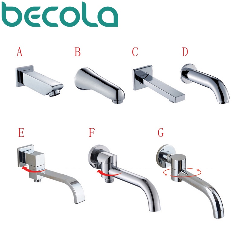 becola wall mounted faucet spout Square and Round brass chrome spouts shower faucet accessories