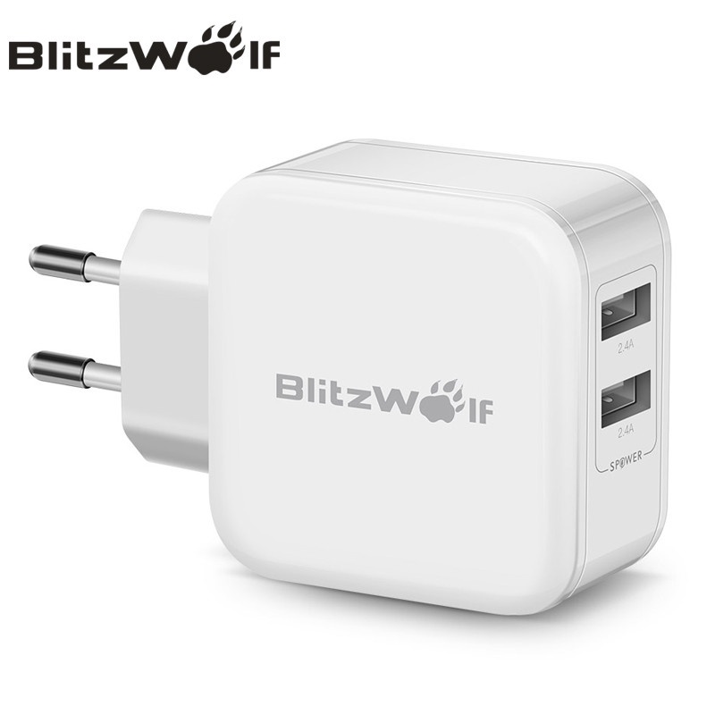 BlitzWolf Dual USB Charger Travel Wall Charger Fast Mobile Phone Charger Adapter 2.4A EU AU For iPhone X 8 Plus 7 6s For Samsung