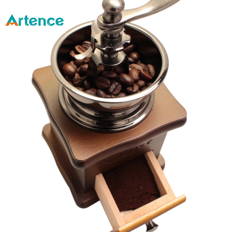 Classical Wooden Mini Coffee Grinder Manual Stainless Steel Retro Coffee Spice Mill With High-quality Porcelain Movement