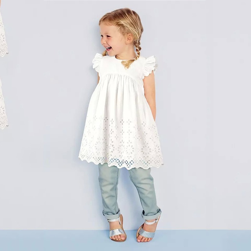 2017 Hot Fashion Baby Girl Lace Dress Infant Princess Summer Style Derss White Short Sleeve Hollow Dress Girls Clothes Wholesale