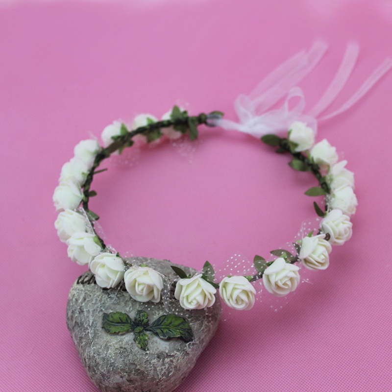 20 colors Fashion Women Bride Flower Headband Bohemian Style Rose Flower Crown Hairband Ladies Elastic Beach Hair Accessories