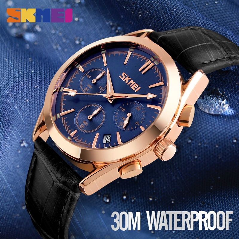 SKMEI Luxury Brand Men Fashion Casual Watches Waterproof Leather Quartz Watch Man Military Clock Relogio Masculino Wristwatches