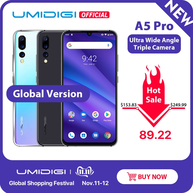 Global Version UMIDIGI A5 PRO Android 9.0 Octa Core 6.3' FHD+ Waterdrop 16MP Triple Camera 4150mAh 4GB RAM 4G Celular Smartphone-in Cellphones from Cellphones & Telecommunications on AliExpress - 11.11_Double 11_Singles' Day