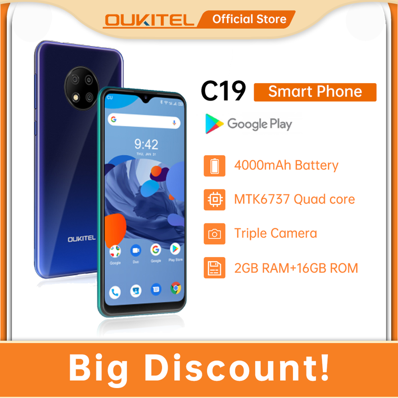 OUKITEL C19 LET 4G Smartphone 2GB +16GB Ouad Core 4000mAh Mobile Phone 6.49'' HD+ MTK6737 13PM Android10 Phone|Cellphones| - AliExpress