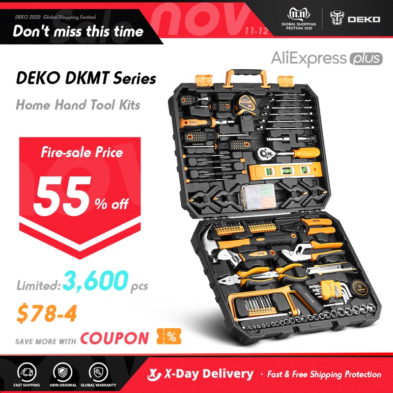 DEKO Hand Tool Set General Household Repair Hand Tool Kit with Plastic Toolbox Storage Case Socket Wrench Screwdriver Knife|hand tools kit|tool kittool set - AliExpress