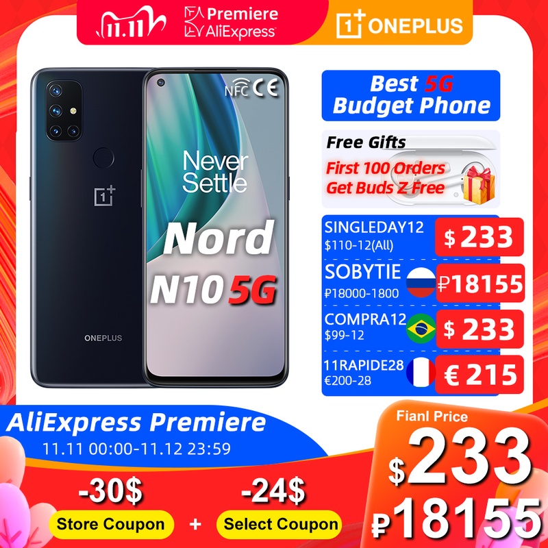 בכורה עולמית הגלובלי גרסה OnePlus Nord N10 5G 6GB 128GB Snapdragon 690 Smartphone 90Hz תצוגת 64MP quad מצלמות עיוות 30T NFC|טלפונים ניידים| - AliExpress