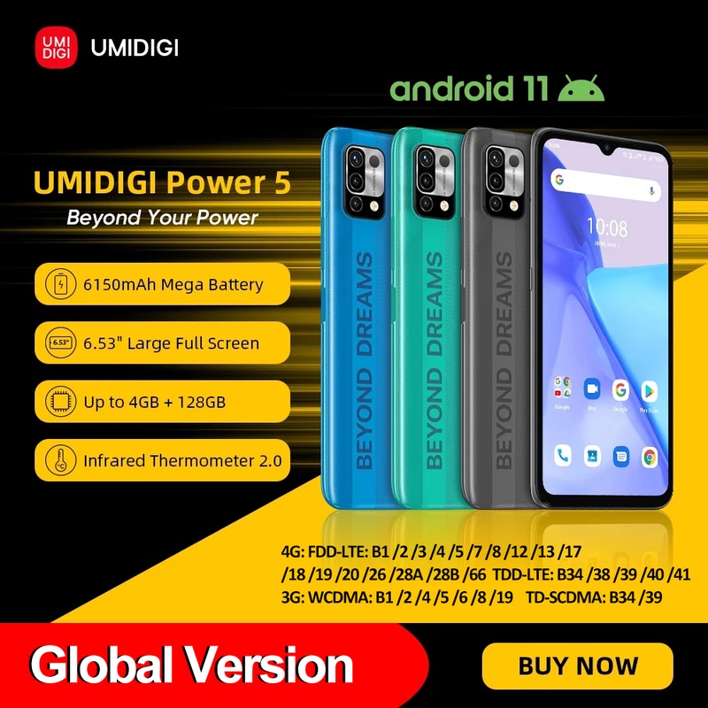 [In Stock] UMIDIGI Power 5 Global Version 128GB Smartphone Android 11 Helio G25 16MP AI Triple Camera 6150mAh 6.53'' Full Screen|Cellphones| - AliExpress