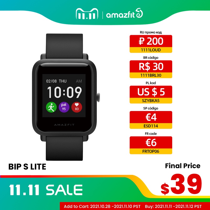 Global Version Amazfit Bip S Lite Smartwatch Color Display 5ATM Waterproof Swimming Smart Watch 1.28inch For Android ios Phone|Smart Watches| - AliExpress